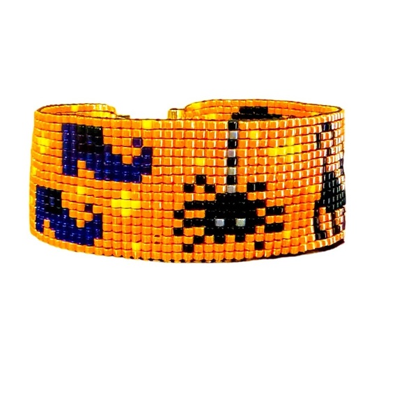 Handcrafted Halloween-Themed Adjustable Loom Cuff Bracelet Miyuki Delica Beads - Picture 4 of 9